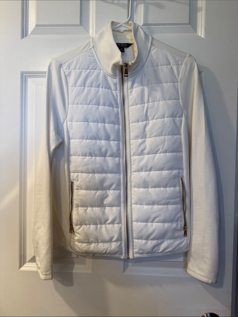 Ralph Lauren Cream Quilted Front Zip Puffer Jacket